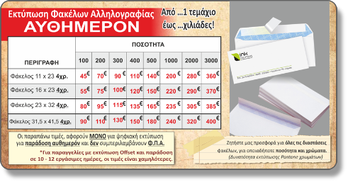Εκτύπωση Φακέλων Αυθημερόν